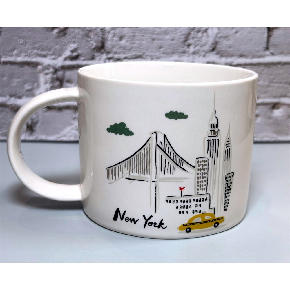 Pottery Barn Coffee Mug New York City Skyline White Ceramic Illustrated NYC